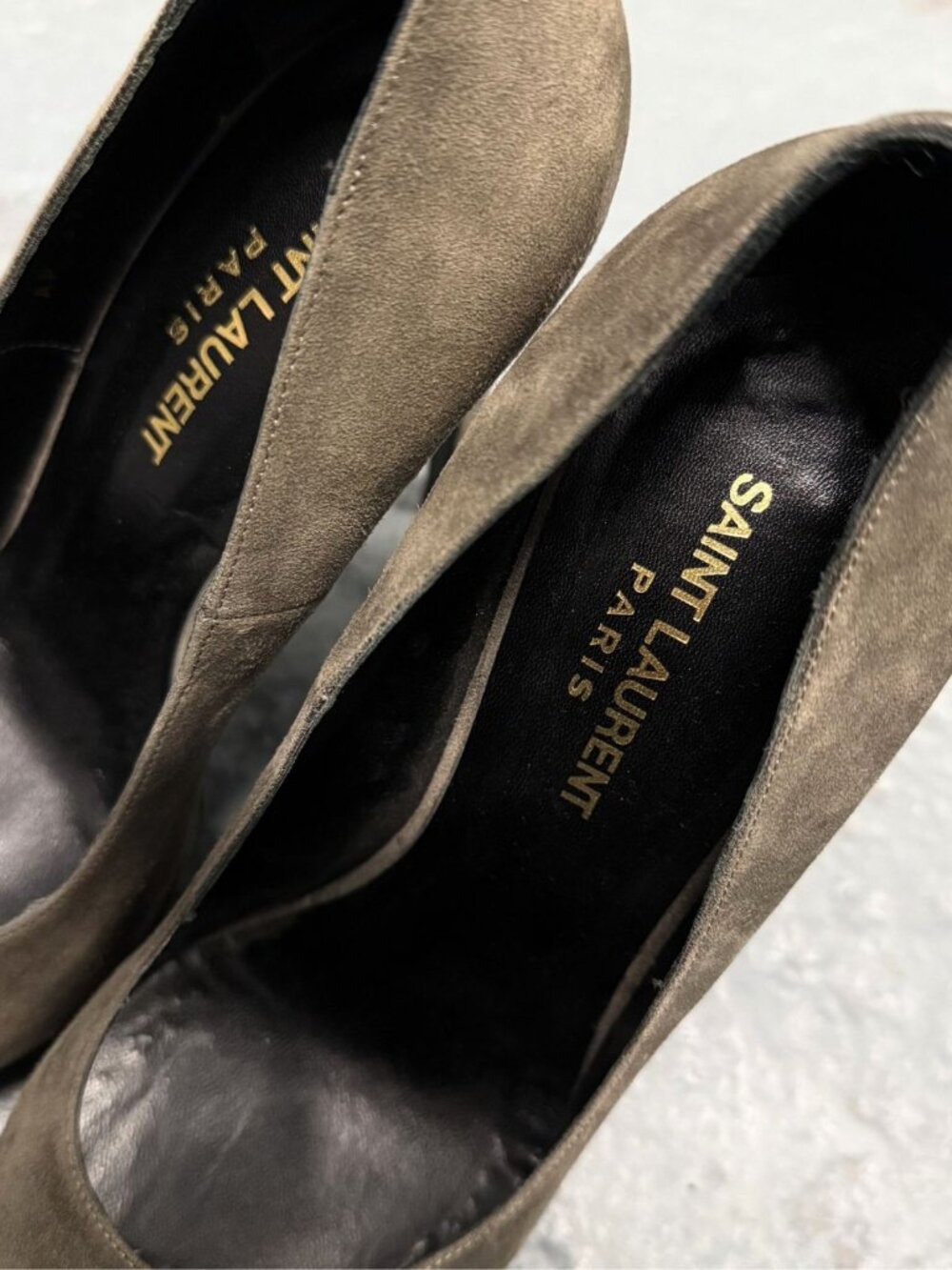 SAINT LAURENT JANIS Dark Grey Suede Leather Platform Stiletto Pumps Shoes 38.5 - Picture 8 of 9
